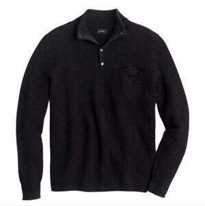 New J.Crew Thermal Cotton Half-Button Pullover Sweater Black Men's Size L K4058